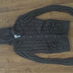 Aeropostale Women's Cable Knit Cardigan - Dark Brown